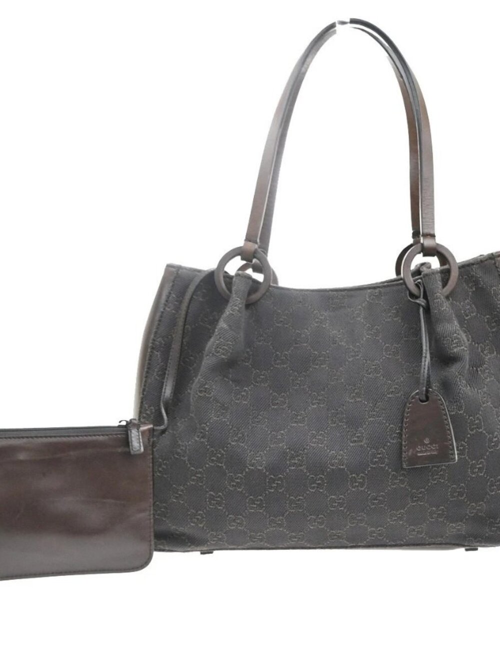 GUCCI Logo GG Pattern Shoulder Tote Hand Bag Canvas Leather Brown Italy